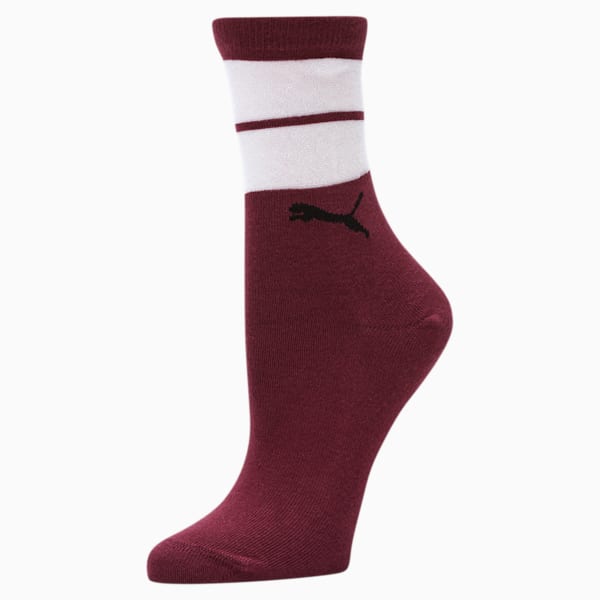 Women's Sheer Stripes Crew Socks [1 Pair], BURGUNDY, extralarge